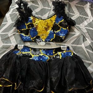 Blue and Yellow Dance Costume with Ornate Patterns